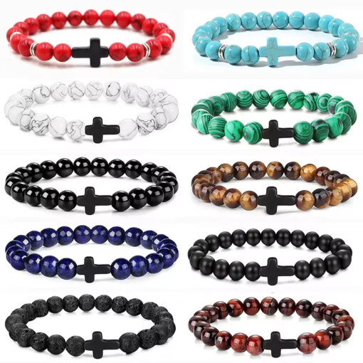 Prayer Men Natural Stone Wood Beads Rosary Hematite Cross Bracelets Onyx Meditation Bracelet Women Yoga Jewelry Homme Pulsera Bracelets Bracelets