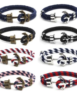 Retro Metal Anchor Bracelet Handmade Woven Double Strand Nautical Surfer Waterproof Rope Couple Jewelry Navy Style Men Bracelets 