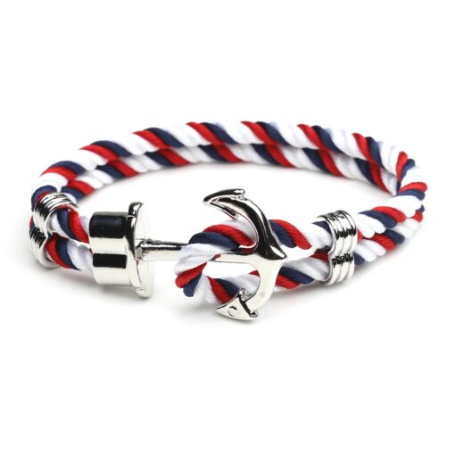 Retro Metal Anchor Bracelet Handmade Woven Double Strand Nautical Surfer Waterproof Rope Couple Jewelry Navy Style Men Bracelets