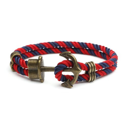 Retro Metal Anchor Bracelet Handmade Woven Double Strand Nautical Surfer Waterproof Rope Couple Jewelry Navy Style Men Bracelets