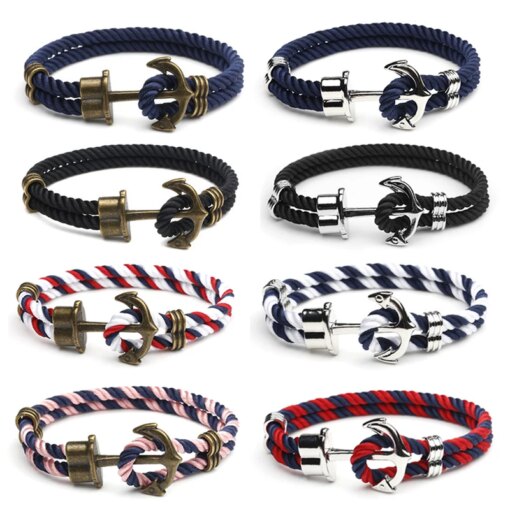 Retro Metal Anchor Bracelet Handmade Woven Double Strand Nautical Surfer Waterproof Rope Couple Jewelry Navy Style Men Bracelets