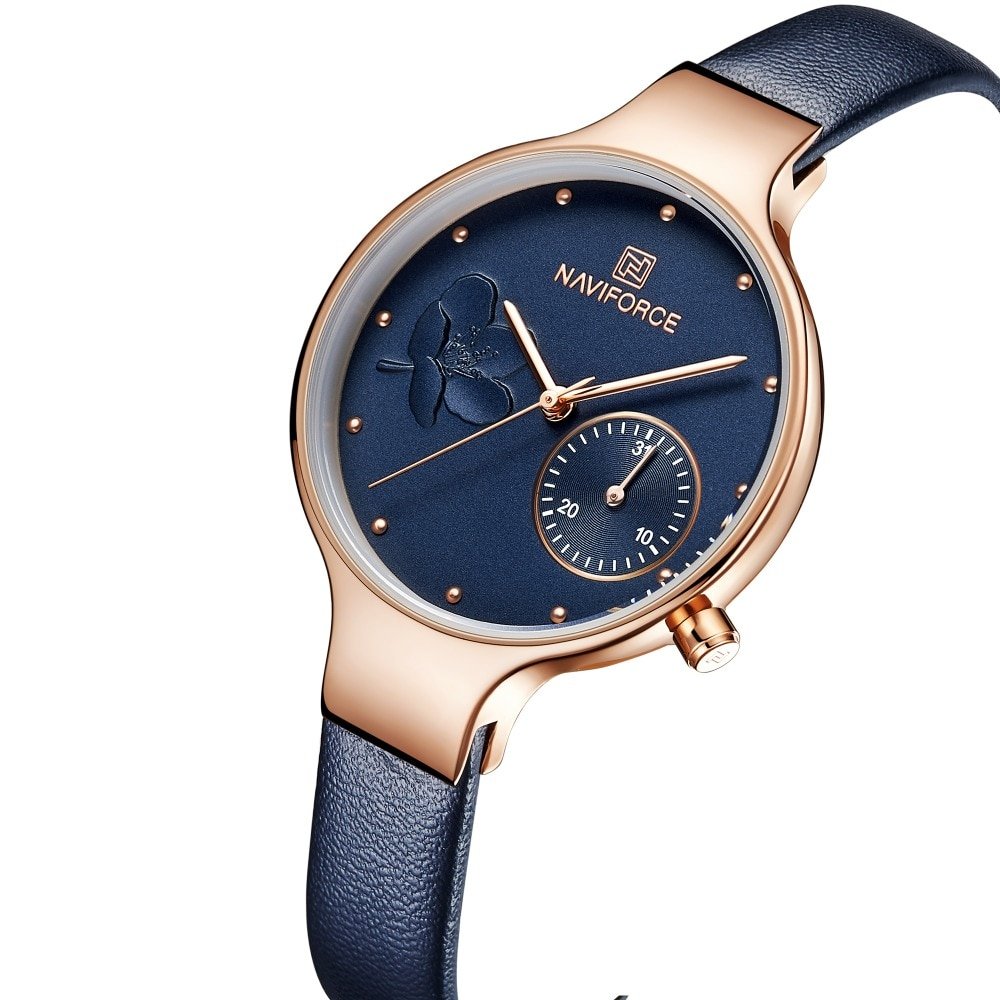 Floral Dial Quartz Watch — Leather Strap