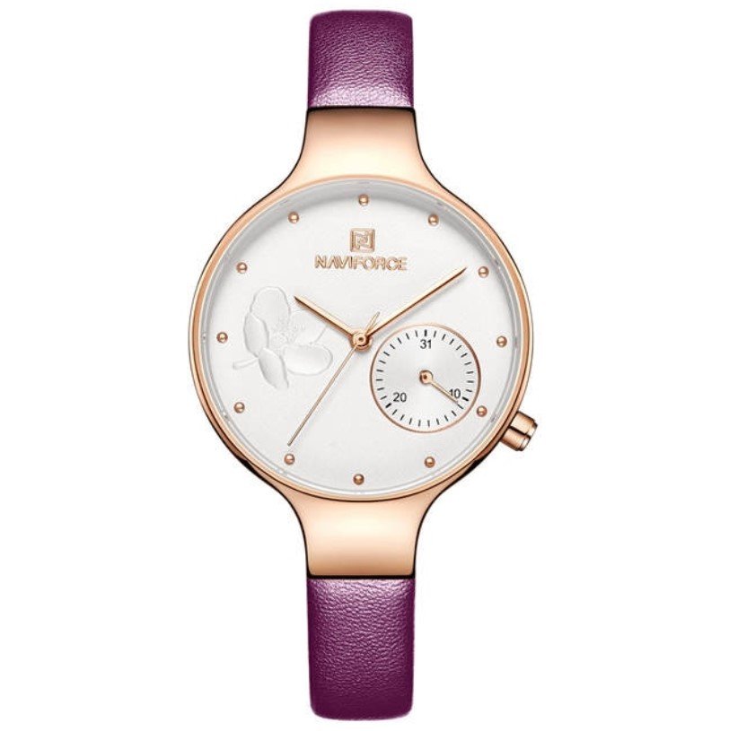 Floral Dial Quartz Watch — Leather Strap - Image 3