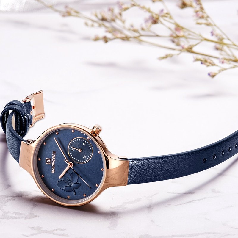 Floral Dial Quartz Watch — Leather Strap - Image 6