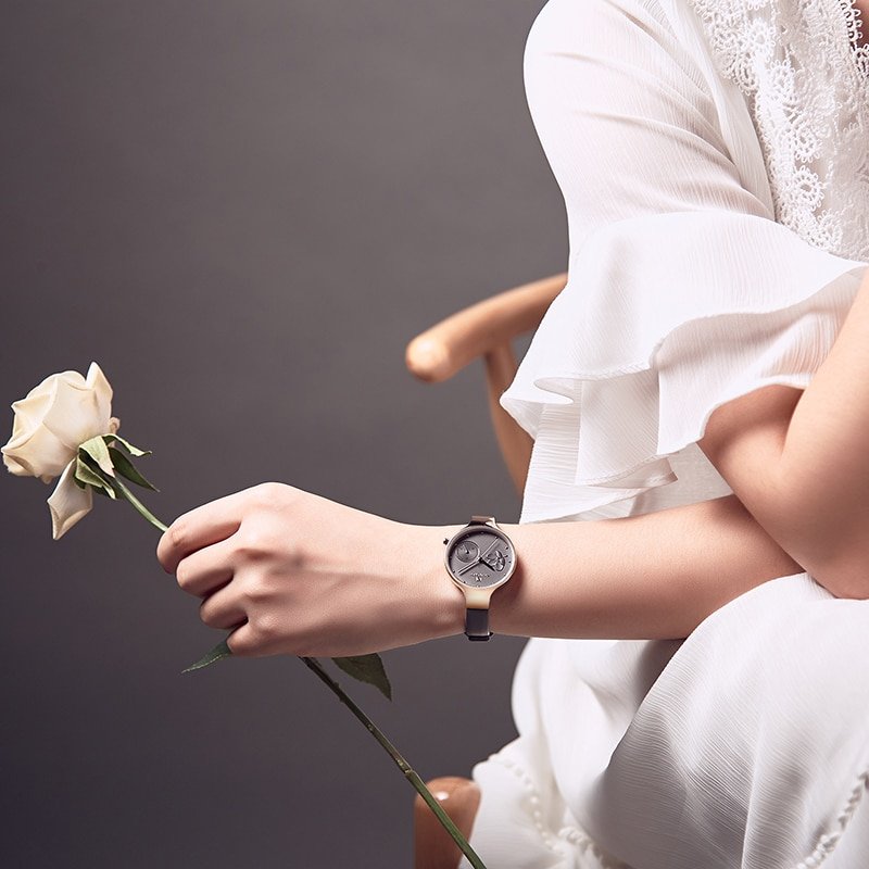 Floral Dial Quartz Watch — Leather Strap - Image 8