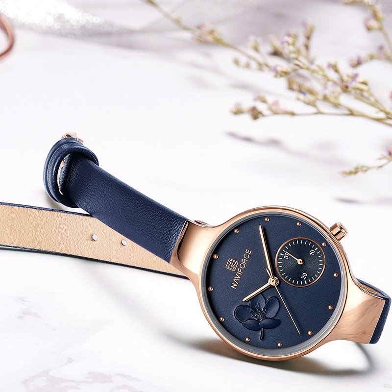 Floral Dial Quartz Watch — Leather Strap - Image 7