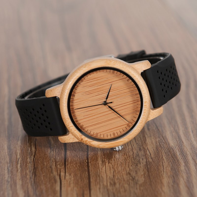Wooden Mechanical Silicone Watch — Round Elegance - Image 4