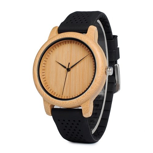 Wooden Mechanical Silicone Watch — Round Elegance