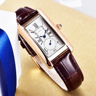 Rectangular Dial Leather Watch — Refined Elegance