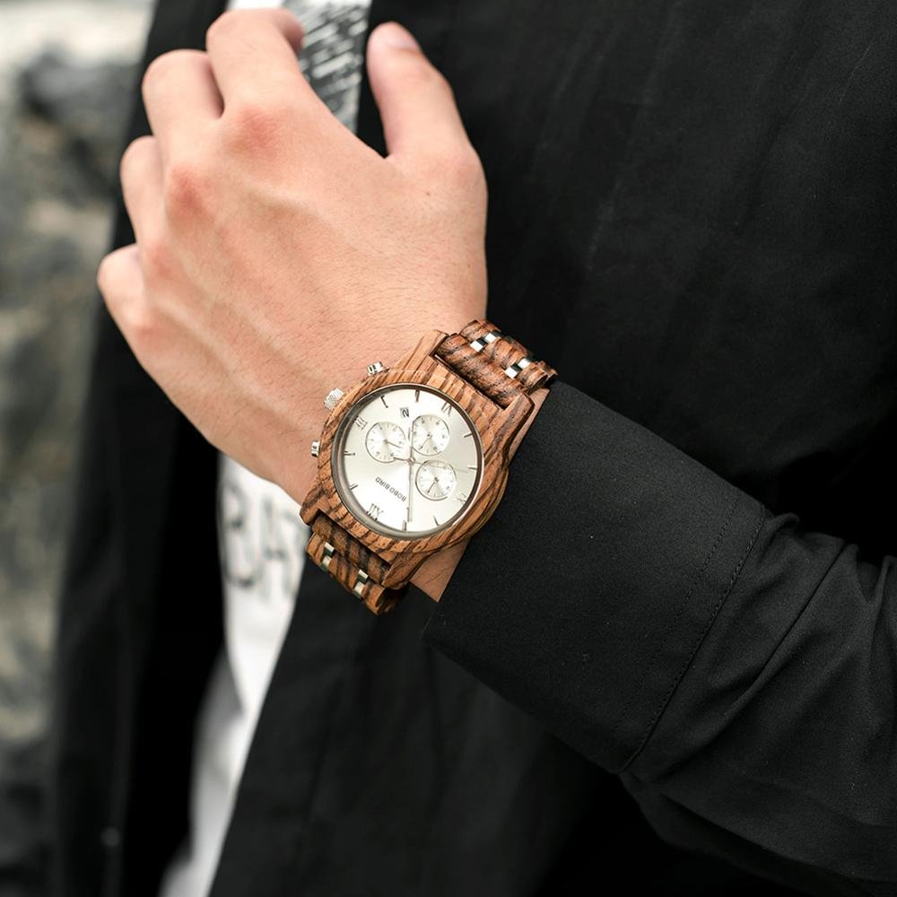 Vintage Style Round Wooden Men's Quartz Watch - Image 6